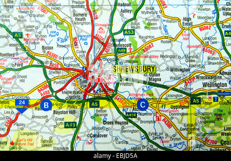 Road Map of Shrewsbury, England Stock Photo - Alamy