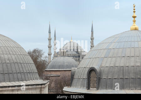 The blue mosque as seen from Aya Sofya rooftop domes, Istanbul, Turkey Stock Photo