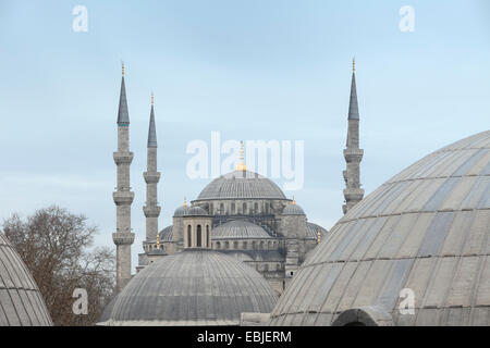 The blue mosque as seen from Aya Sofya rooftop domes, Istanbul, Turkey Stock Photo