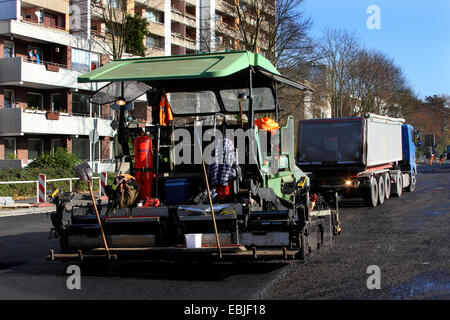 road building machine for bituminisation, Germany, NRW, Ruhr Area, Essen Stock Photo