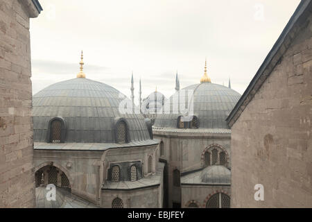 The blue mosque as seen from Aya Sofya rooftop domes, Istanbul, Turkey Stock Photo