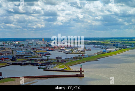 panoramic view over the mouth of the Geeste at the fishing harbour, Germany, Bremerhaven Stock Photo