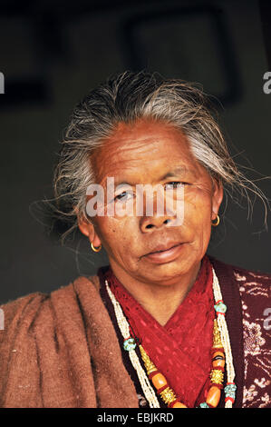 portrait of an old woman from the Annapurna Himal, Nepal, Annapurna Stock Photo