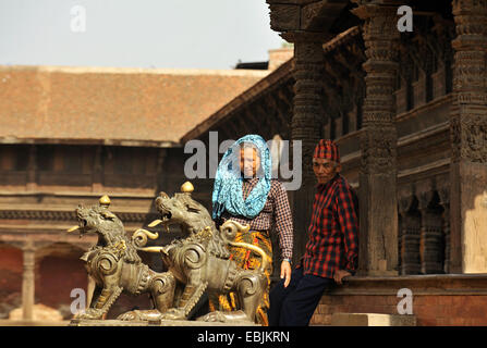 visitors of the royal palace at Bhaktapur Durbar Square , Nepal, Bhaktapur Stock Photo