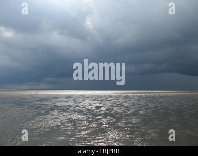 approaching thunderstorm over the wadden sea, Germany, Baltrum, Lower Saxony Wadden Sea National Park Stock Photo