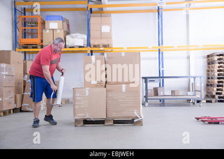 Worker packing at healthcare warehouse Stock Photo