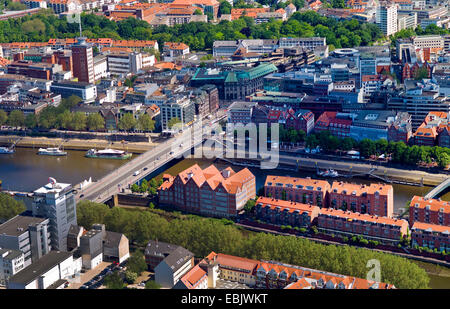 aerial view of the Schlachte with the peninsula Teerhof at river Weser, Germany, Bremen Stock Photo