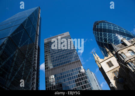 Canary Wharf, Gherkin, St Andrew Undershaft, London, England Stock Photo