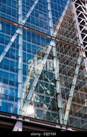 The Gherkin reflected in Leadenhall Building, London, England Stock Photo