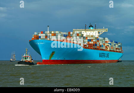 container ship on the North Sea, Germany, Bremerhaven Stock Photo