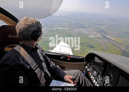 pilot in the glass cockpit of the small aircraft D-ESOA Aquila A210 AT01, Germany Stock Photo