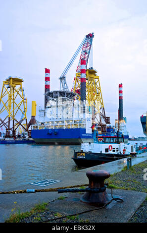 working ship for offshore wind farms in harbour Kaiserhafen, Germany, Bremerhaven Stock Photo