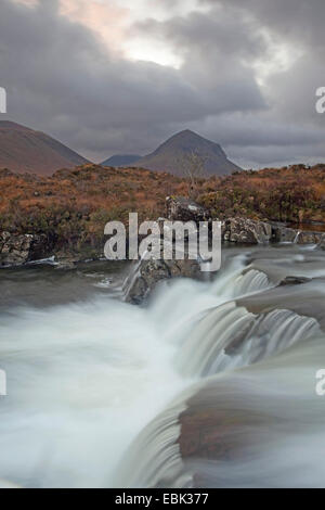 River Sligachan and waterfall at dawn, United Kingdom, Scotland, Isle Of Skye Stock Photo