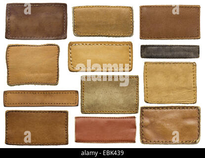 Leather jeans labels, leather tags. Stock Photo
