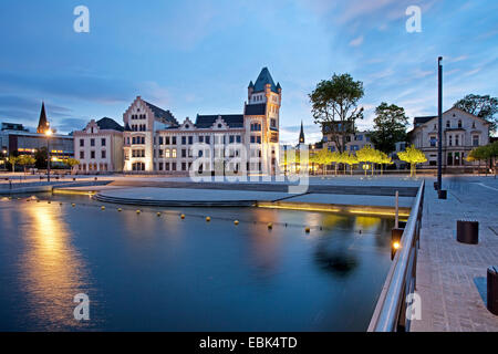 Hoerder Burg reflected in Lake Phoenix at dusk, Germany, North Rhine-Westphalia, Ruhr Area, Dortmund Stock Photo