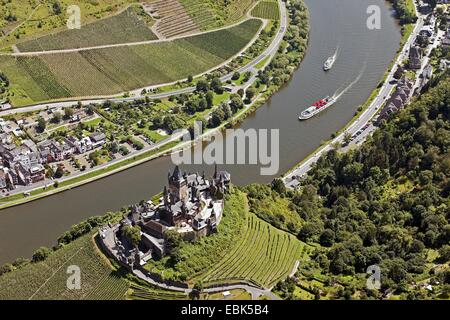 aerial view to Reichsburg Cochem at Moselle river, Germany, Rhineland-Palatinate, Moselle, Cochem Stock Photo