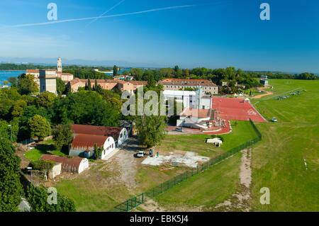 Aerial view of San Nicolo airport, Lido island,  Venice lagoon, Italy, Europe Stock Photo