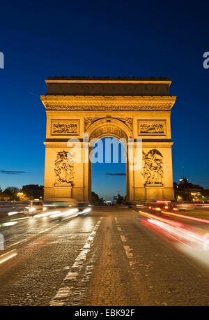 Arc de Triomphe in evening illumination on the Place Charles de Gaulle, France, Paris, Paris Stock Photo