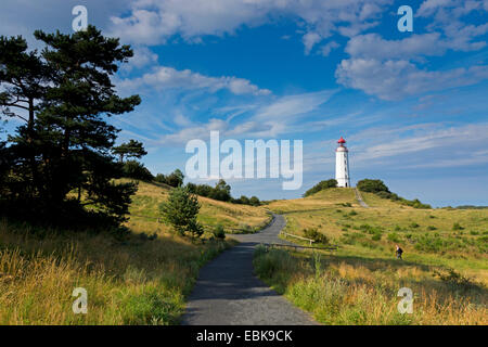 dunes with the lighthouse Dornbusch on Hiddensee, Germany, Mecklenburg-Western Pomerania, Hiddensee Stock Photo