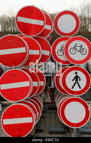 different traffic signs at a collection point, Germany Stock Photo