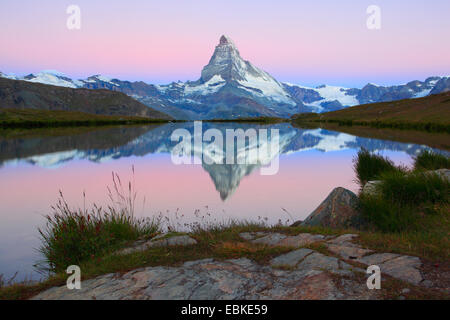 Matterhorn mirroring in lake Stellisee, Switzerland, Valais