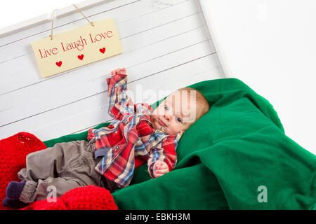 christmas baby boy  in white gift box Stock Photo