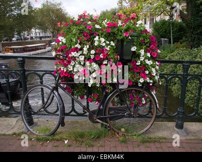 Bicycle parked at the bridge in Amsterdam Stock Photo