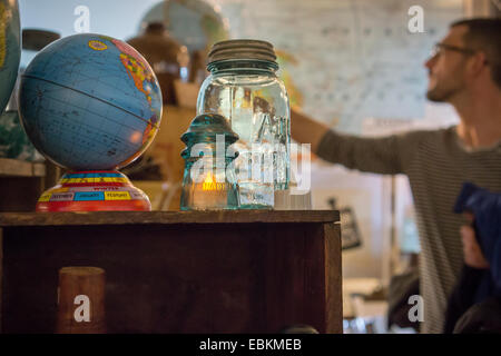 Shoppers browse vendors' booths at the Brooklyn Flea, now the Winter Flea, in its new Crown Heights, Brooklyn location Stock Photo