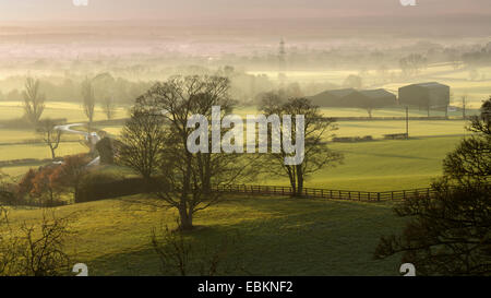 Sunset over the vale of York from Crayke village in north Yorkshire, England, in November 2014. Stock Photo