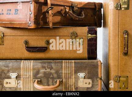Studio shot of old fashioned suitcases Stock Photo