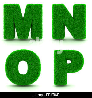 Letters MNOP - Alphabet Set of Green Grass on White Background in 3d. Stock Photo