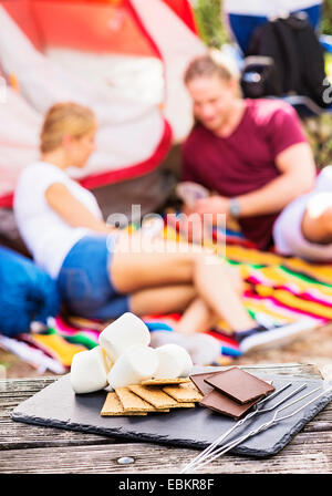 Marshmallows, crackers and chocolate Stock Photo
