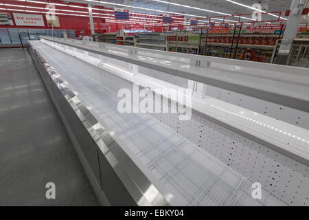 Empty Grocery Store Refrigerator, Before Store Opens Stock Photo