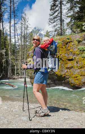 Woman with son (4-5) hiking Stock Photo