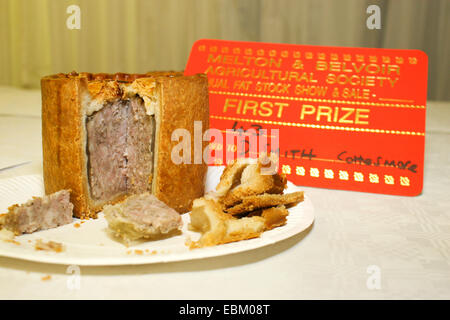 Melton Mowbray, Leicestershire, UK. 2nd Dec 2014.  The winning pork made by D Smith of Cottesmore near Oakham in Rutland, UK in class 43 of the pork pie section at the Annual Melton Mowbray and Belvoir Fatstock Show Credit:  Jim Harrison/Alamy Live News Stock Photo