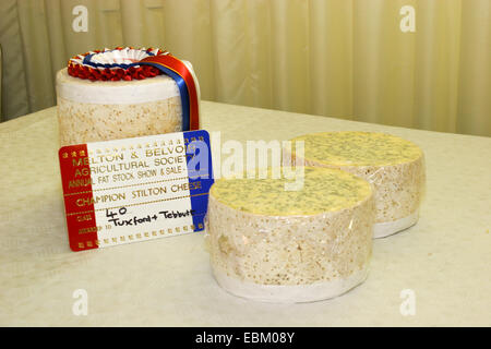 Melton Mowbray, Leicestershire, UK. 2nd Dec 2014.  The Champion Stilton Cheese produced by Tuxford and Tebbutt from Melton Mowbray, Leicestershire, in Class 40 at the Annual Melton Mowbray and Belvoir Fatstock Show held at the cattle market in Melton Mowbray, Leicestershire, UK Credit:  Jim Harrison/Alamy Live News Stock Photo