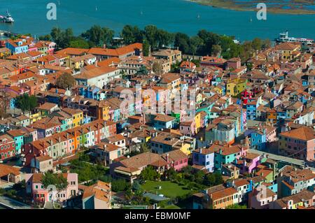 Aerial view of Burano island, Venice lagoon, Italy, Europe Stock Photo