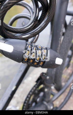 Numbers on combination bicycle lock Stock Photo