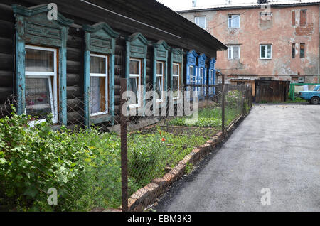 Detail of a wooden house in Irkutsk, Siberia Stock Photo