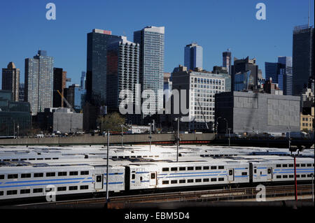 Manhattan New York USA   - A view of trains in sidings near Penn Station taken from The High Line Stock Photo