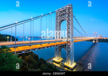 The George Washington Bridge spanning the Hudson River at twilight in New York City. Stock Photo