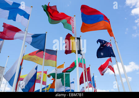 Flags of the different countries against the blue sky Stock Photo - Alamy