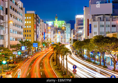 Naha, Okinawa, Japan downtown cityscape over the expressway. Stock Photo