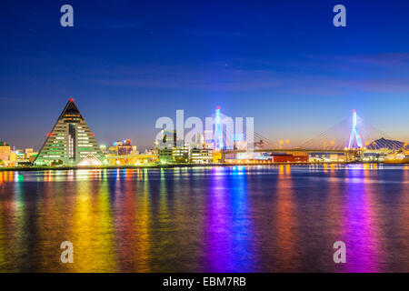 Aomori City, Aomori Prefecture, Japan night skyline. Stock Photo