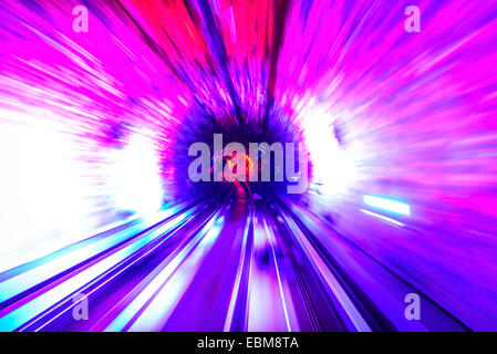 Motion blur in the Shanghai Sightseeing Tunnel. Stock Photo