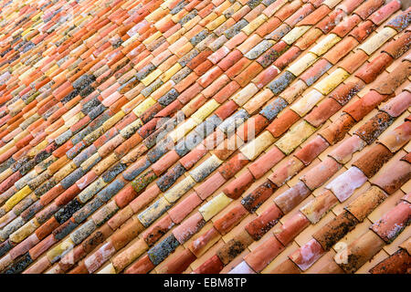 Spanish tiles on a rooftop in Toledo, Spain. Stock Photo