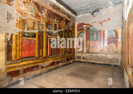 The excavated Roman Villa Poppaea, in Oplontis, near Pompeii in Italy, destroyed by the eruption of Vesuvius in 79AD. Stock Photo