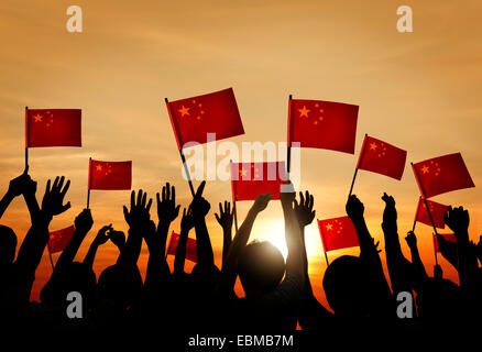 A Chinese flag is raised in the sky at the Brooklyn 18th Avenue Lunar