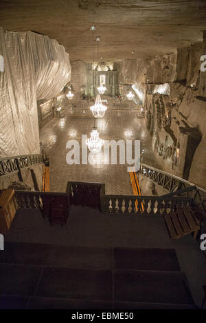 Carved underground salt cave, the life work of Antoni Wyrodek, Wieliczka Salt Mine Krakow, Poland. Stock Photo