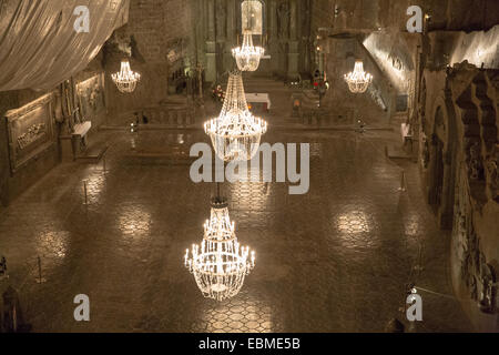 Carved underground salt cave, the life work of Antoni Wyrodek, Wieliczka Salt Mine Krakow, Poland. Stock Photo